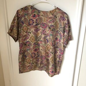 Vintage Vtg 100% Silk Paisley Colorful Blouse Medium M
